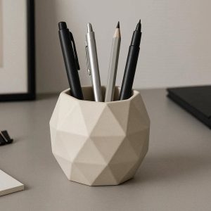 Geometric Ceramic Pen Holder For Modern Executive Desk And Artistic Minimalist Office Stationery Decor
