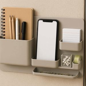Wall Mounted Desktop Organizer With Adhesive Backing For Cubicle Space Saving And Office Storage