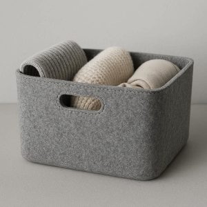 18 Minimalist Grey Felt Desktop Storage Basket For Soft Accessory Organization And Modern Home Styling