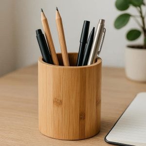 Natural Bamboo Pen Holder For Eco Friendly Office Decor And Sustainable Desktop Stationery Organization