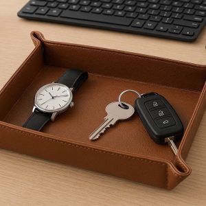 20 Faux Leather Desktop Catchall Tray For Watch And Key Organization With Professional Office Look