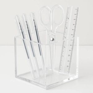 Modern Clear Acrylic Pen Holder For Aesthetic Office Styling And Transparent Stationery Desk Organizer