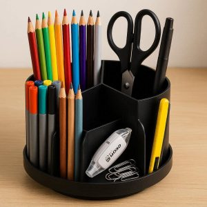 4 Rotating Desktop Pen Organizer With Multiple Compartments For Creative Art Supplies And Office Storage