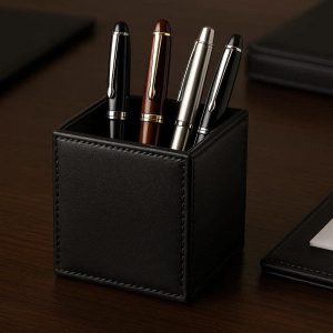 Sleek Leather Pen Holder For Luxury Executive Desk And Professional Business Stationery Organization